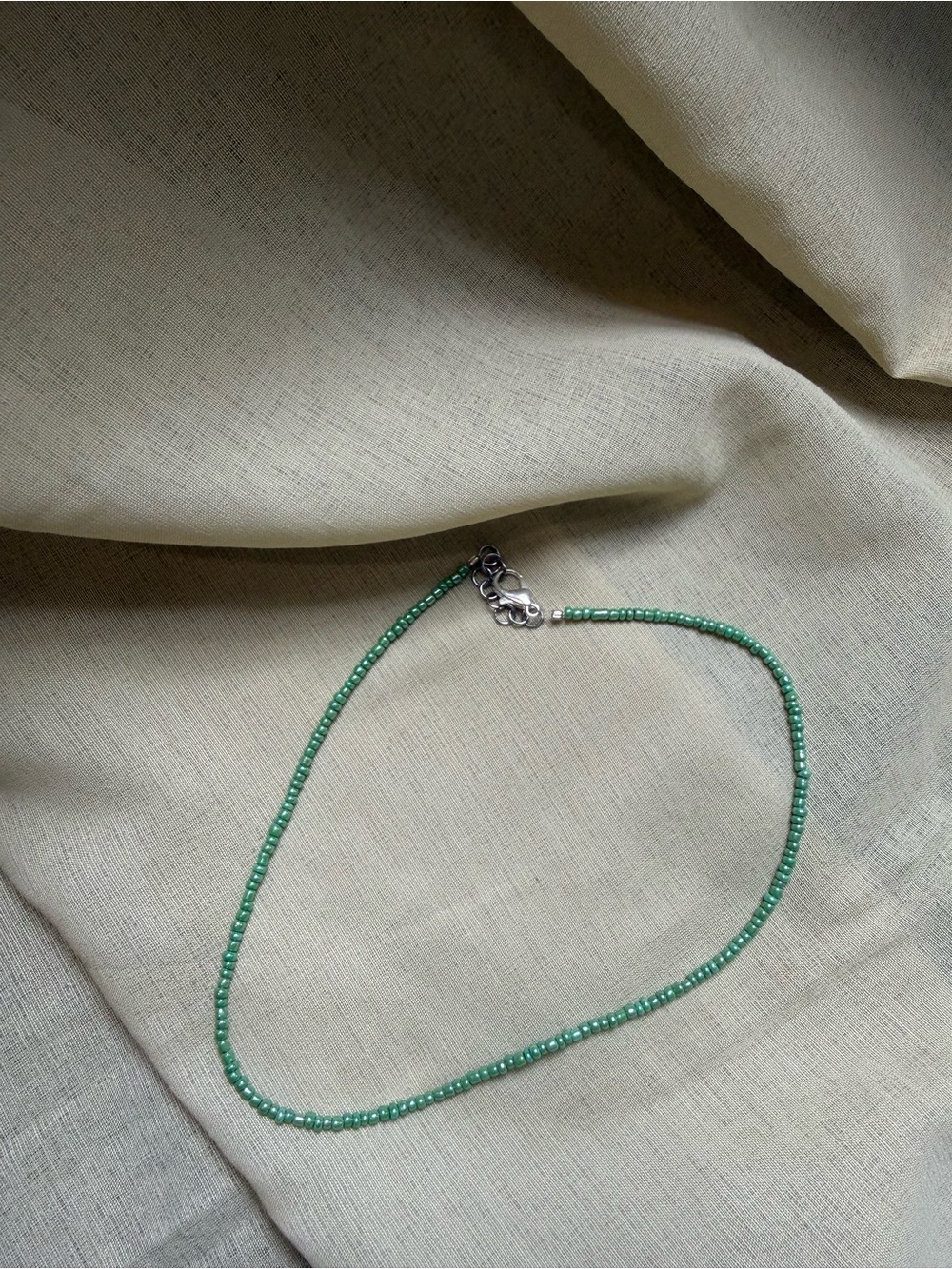 Green Seed Bead Necklace - Minimal Women's Jewelry